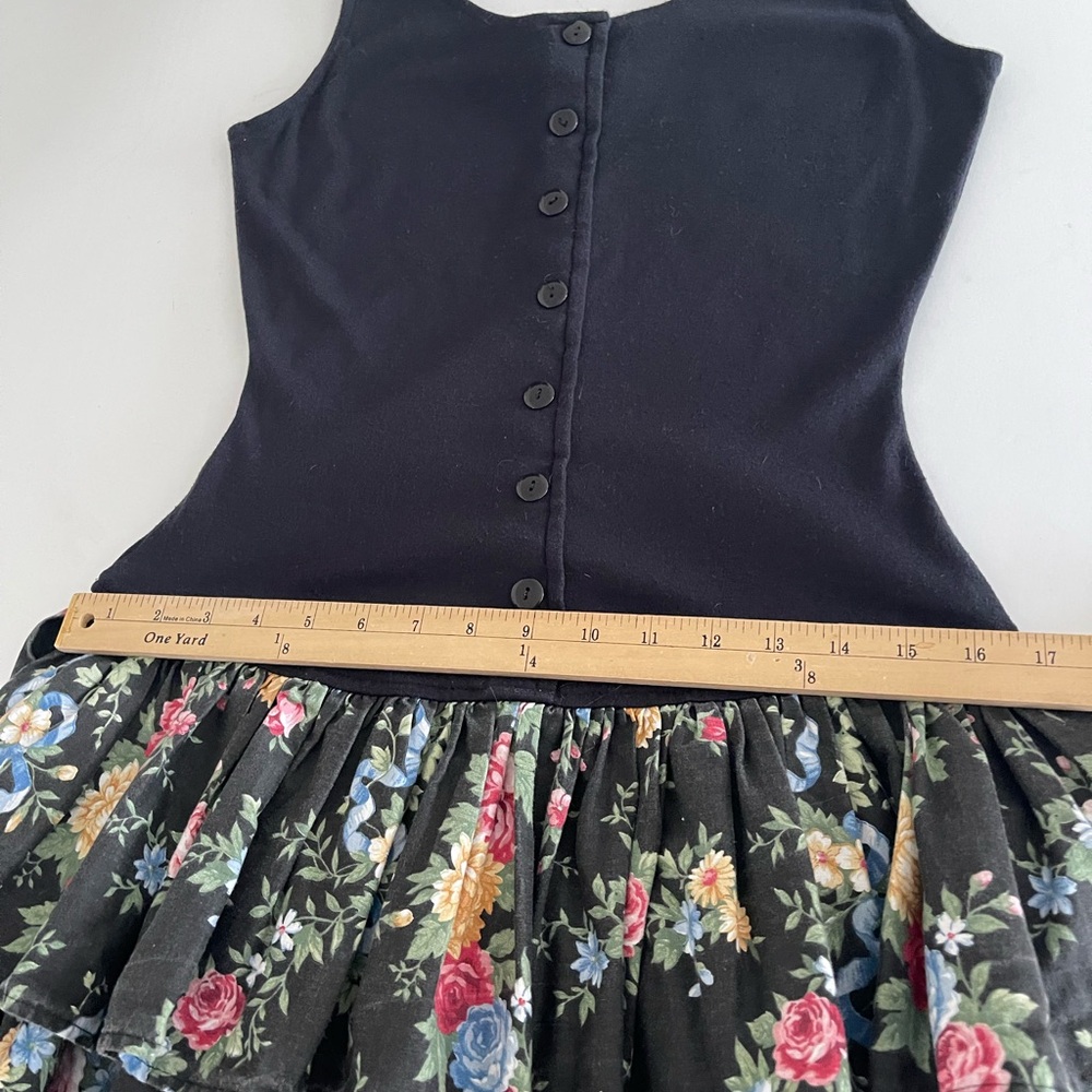 80s Double Tier Drop Waist Cottagecore Floral Mini Dress 7 - Picture 7 of 12
